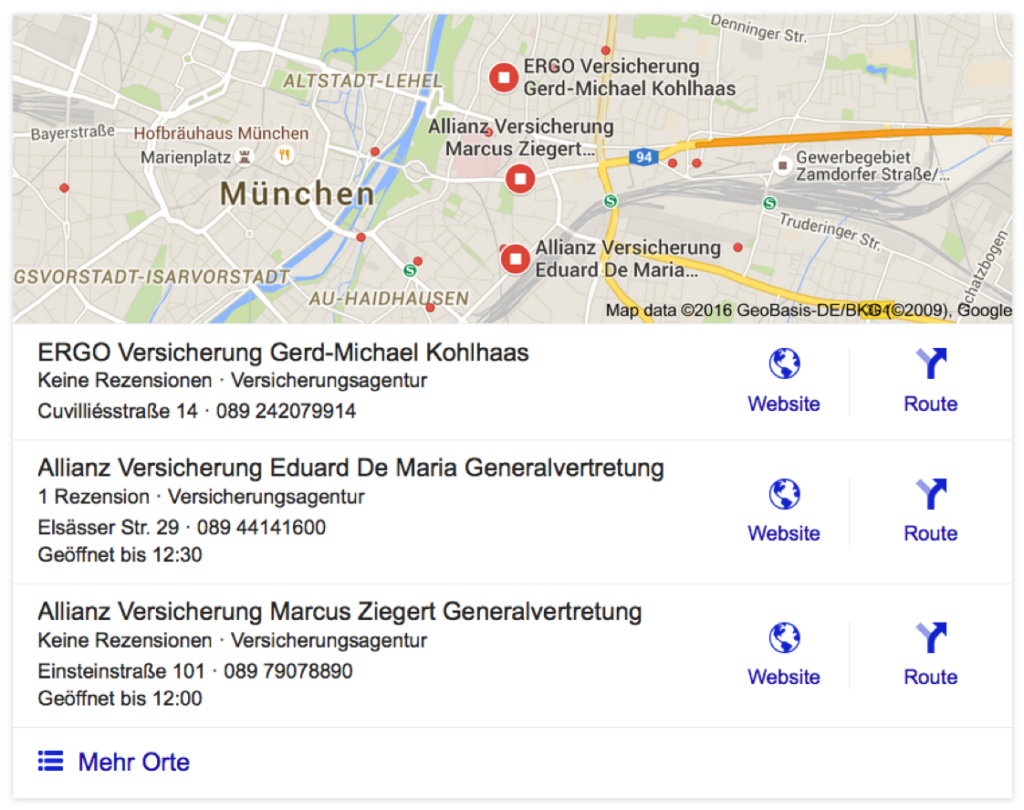 Stringente Benennung der lokalen Vertretungen am Beispiel Versicherung.